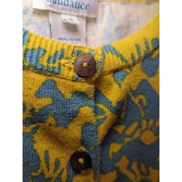 Sundance Free Spirit Horse Print Cardigan Yellow Blue Size Medium Cotton Button - Picture 2 of 10